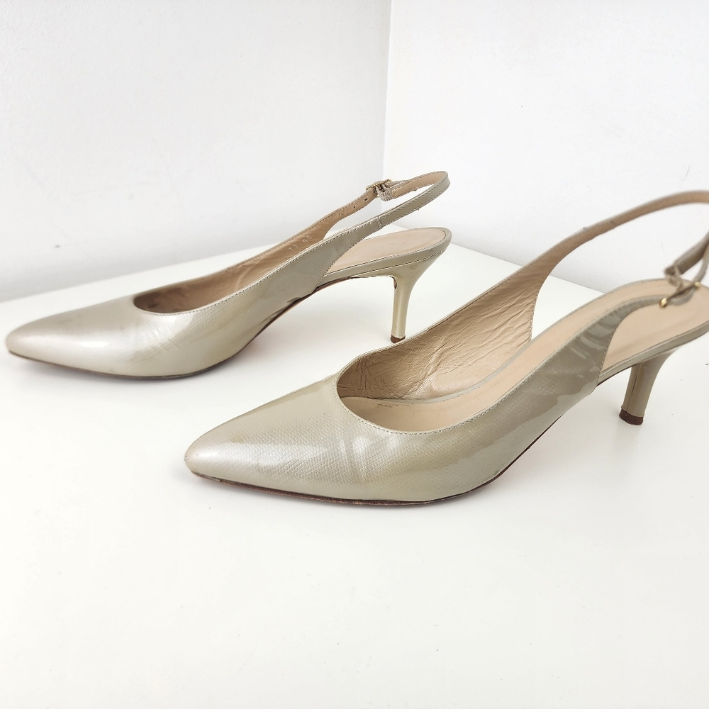 Amalfi by Rangoni Patent Leather Slingback Heels Beige Size 11SS